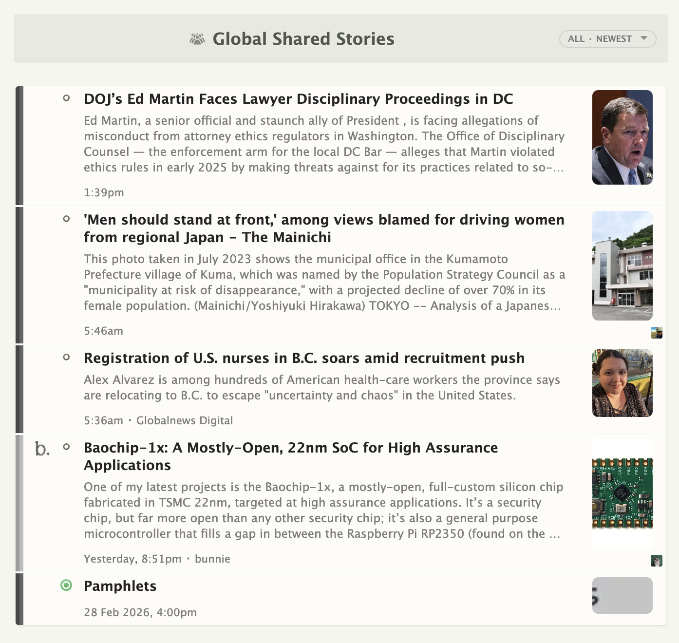 Shared stories and blurblog with comments